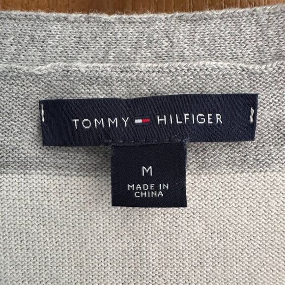 VTG Tommy Hilfiger Minimalist Preppy Casual Neutral Stripe V Neck Sweater Medium - Picture 2 of 10